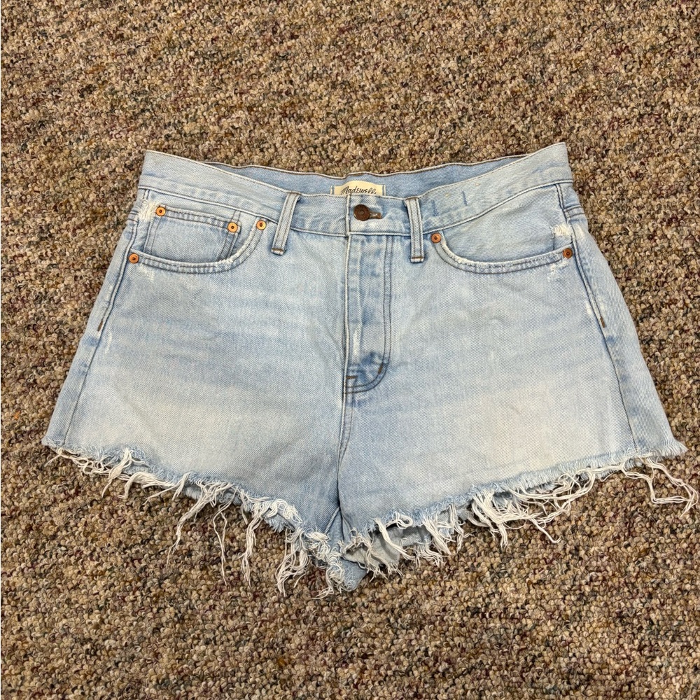 Madewell Light Blue Frayed Relaxed Denim Cropped Cut Off Jean Shorts